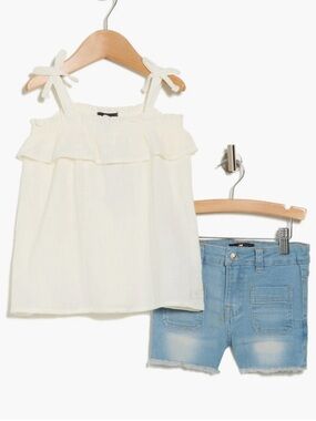 7 For All Mankind Infant Baby Toddler Denim Shorts & Tank Top White Jeans 3T NWT